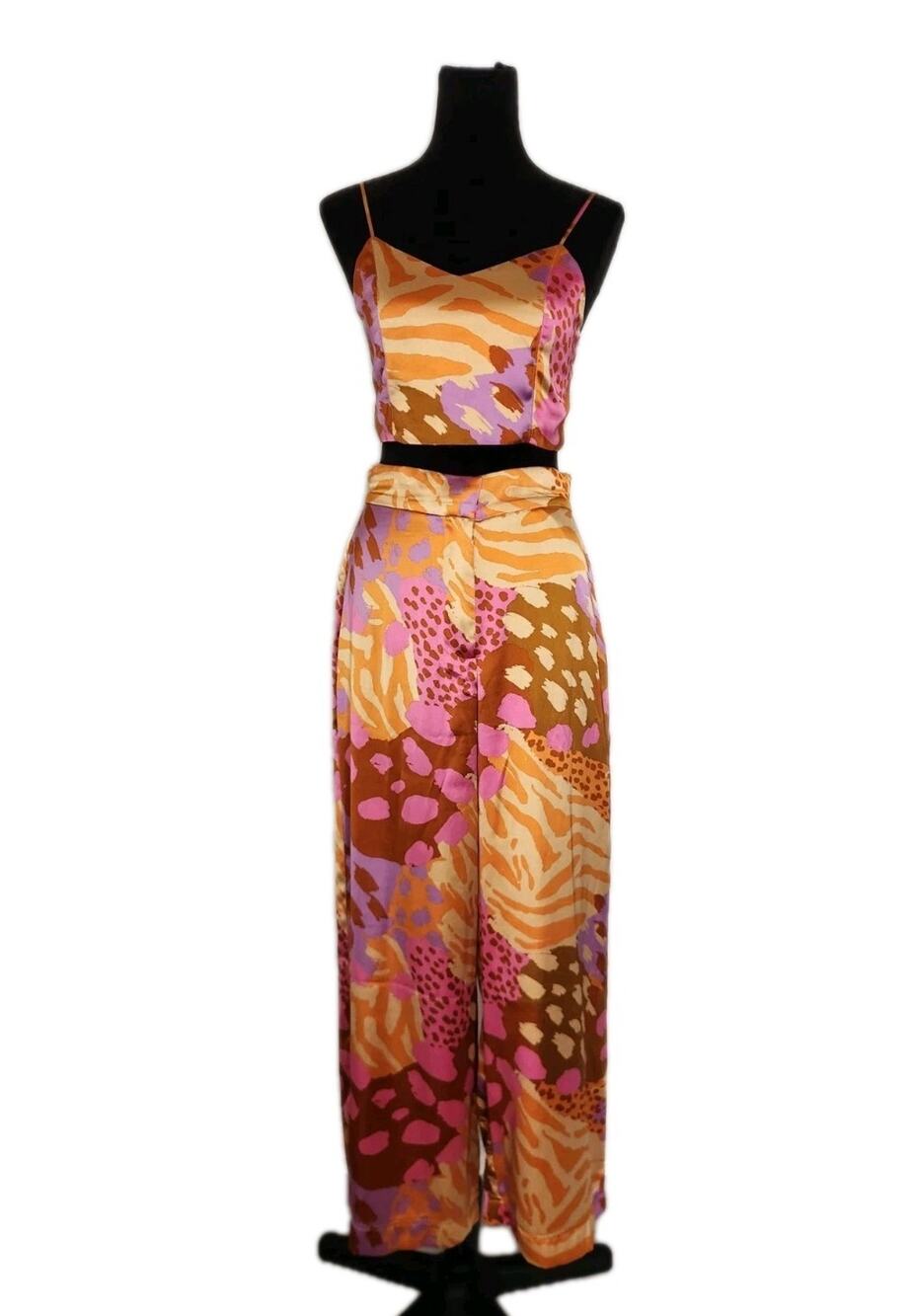 Christian Lacroix Satin Wide Leg High Rise Pants and Cropped Tank Top Set Sz S